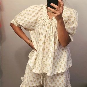 Doen Shore Top In Sunflower Block Print - XS